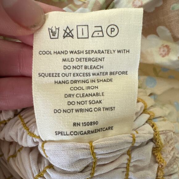 SPELL FREDA SHIRRED BLOUSE Amber 100% Organic Cotton Boho Floral Size Small NWT - Picture 8 of 15